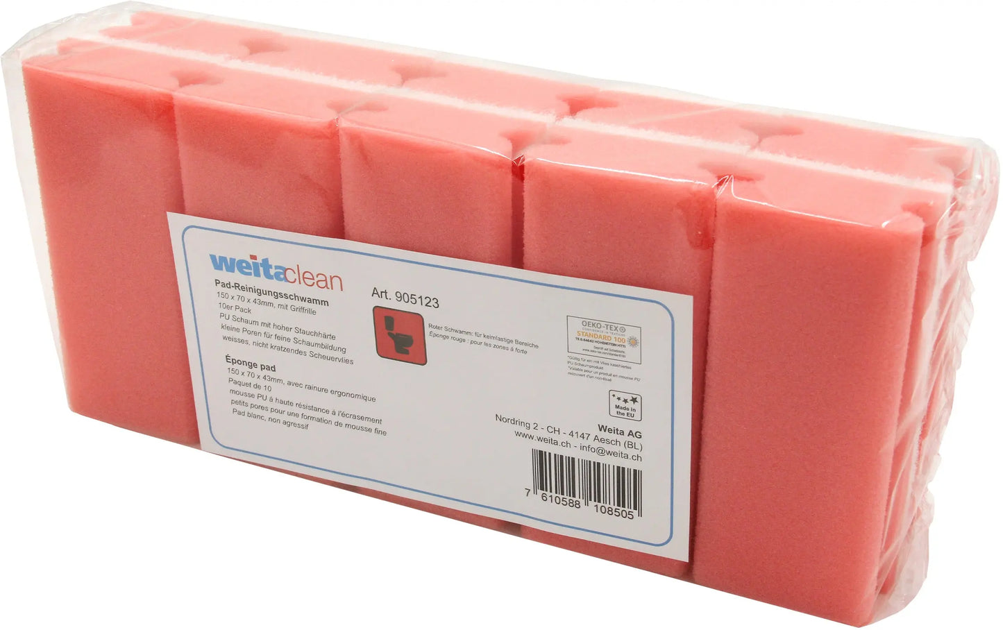 WEITACLEAN Padschwamm 150x70x43mm 5028025 rot, kratzfrei 10 Stück Idealshop