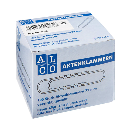 ALCO Büroklammern 77mm 262 verzinkt, gewellt 100 Stück Idealshop