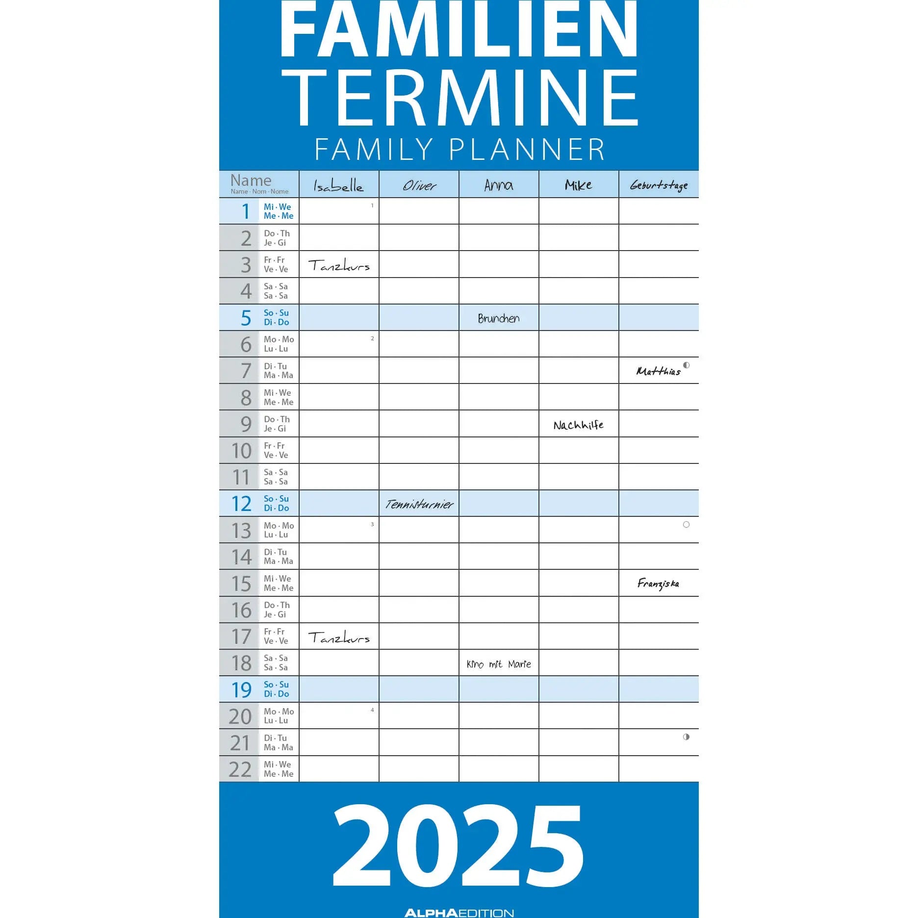 ALPHA EDI Familien Termine blau     2025 Idealshop