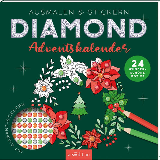 ARS EDITION Adventskalender 21x21cm 13622 Diamond, ausmalen u. Stickern Idealshop