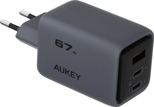 AUKEY Comet Mix 67W GaN PD PA-C3 3-Port, Wall Charger Grey Idealshop