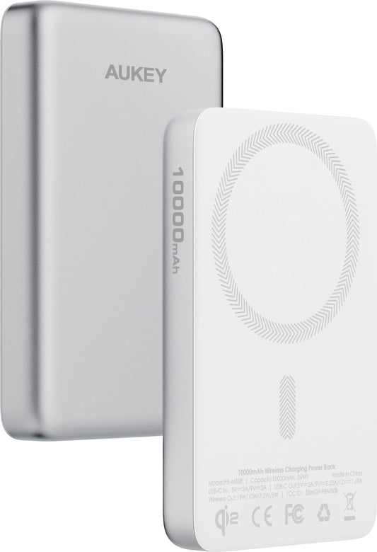 AUKEY MagFusion Slim 10000mAh PB-MS08 SW Powerbank Qi2 Wireless,White Idealshop
