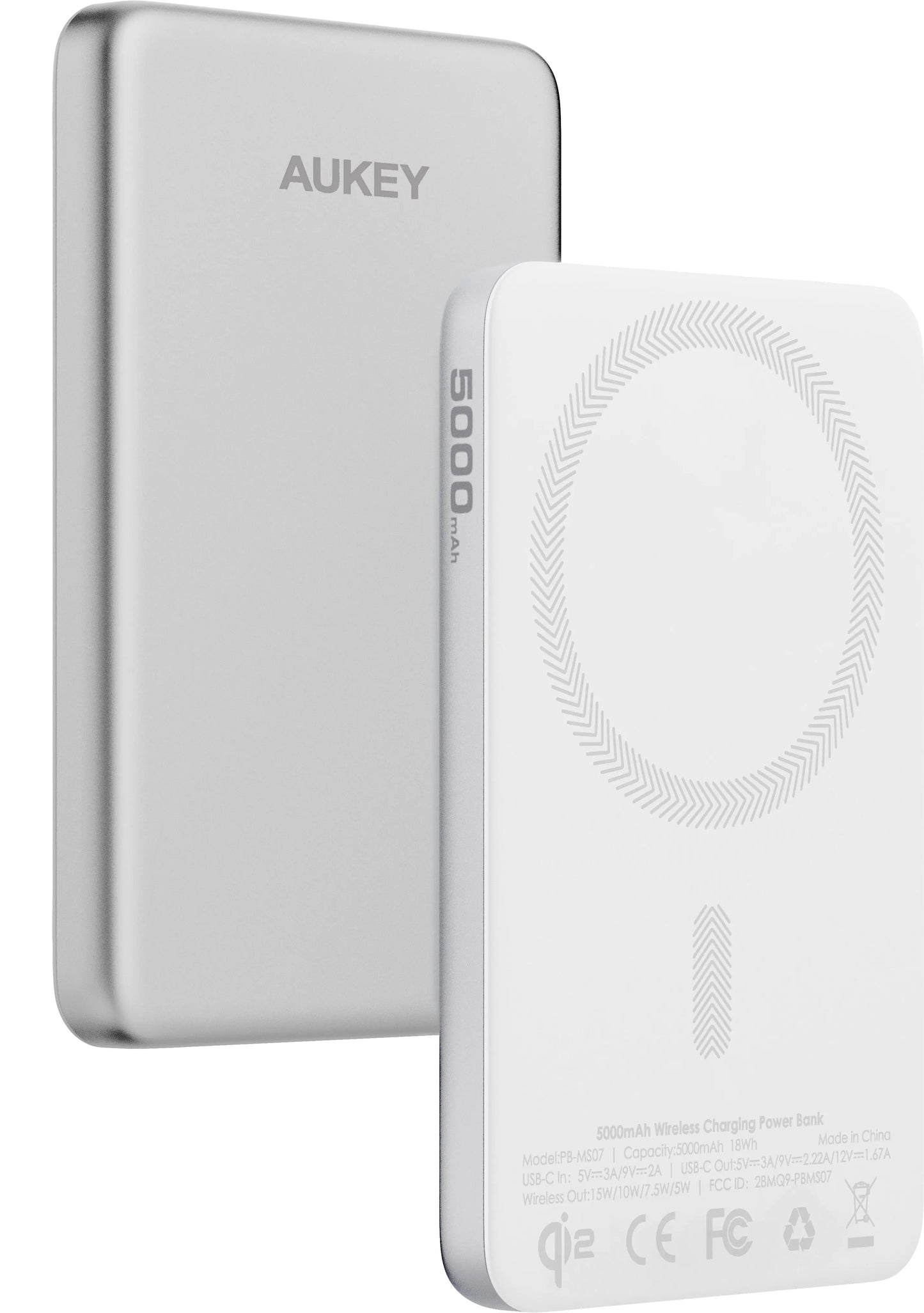 AUKEY MagFusion Slim 5000mAh PB-MS07 SW Powerbank Qi2 Wireless,White Idealshop
