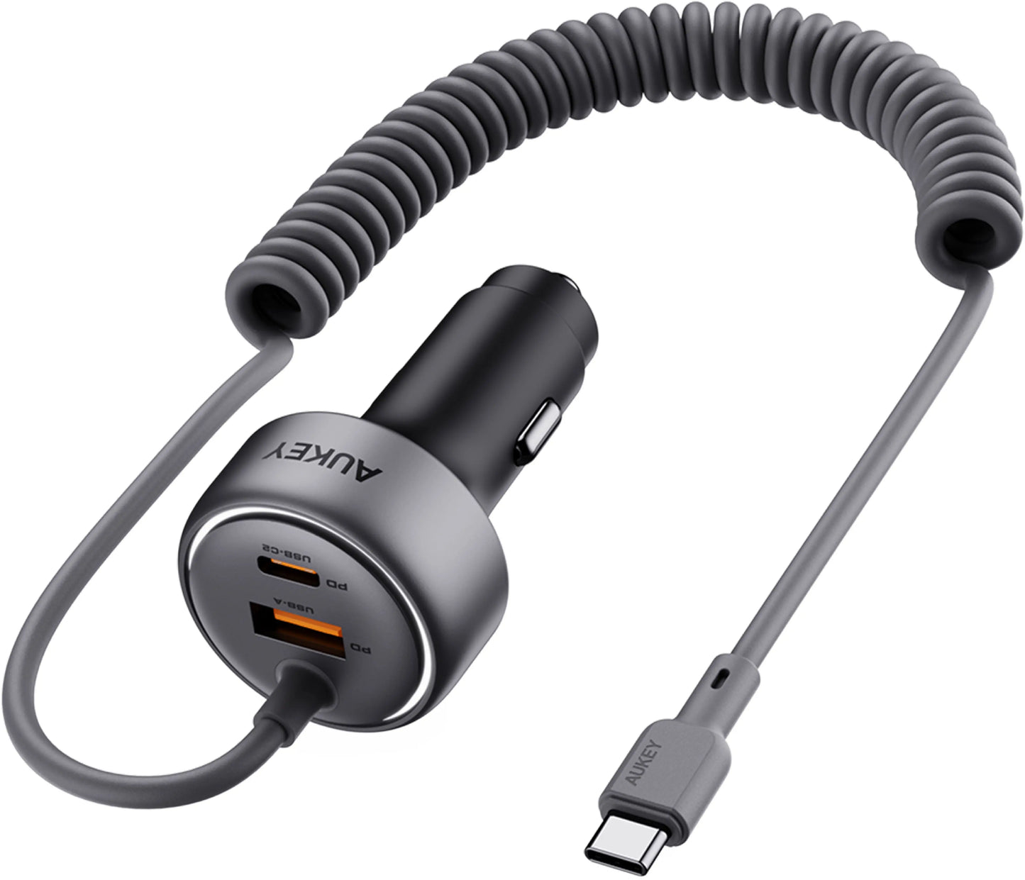 AUKEY Pathfinder Sling Car Char. CC-P2 2-Port,USB-A&C,Buit-in-Cable Idealshop