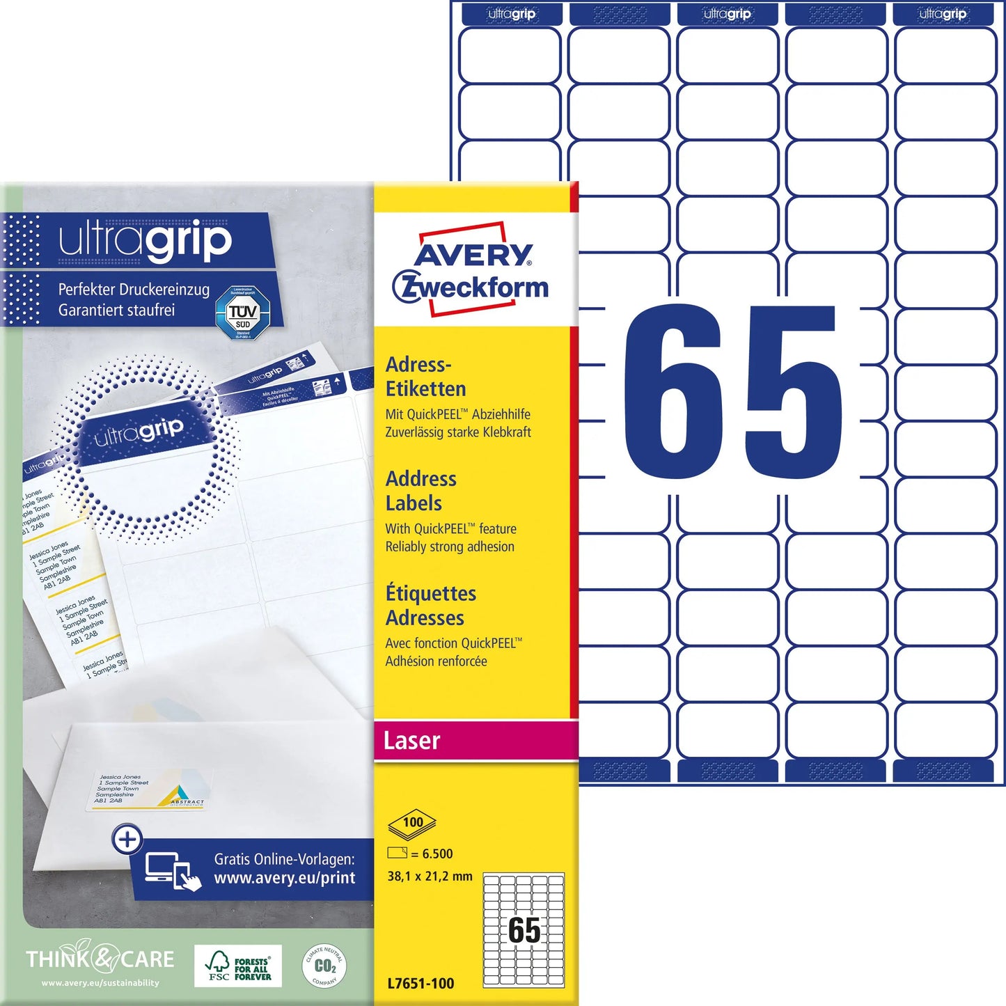 AVERY ZW. Adressetiketten    38,1x21,2mm Idealshop
