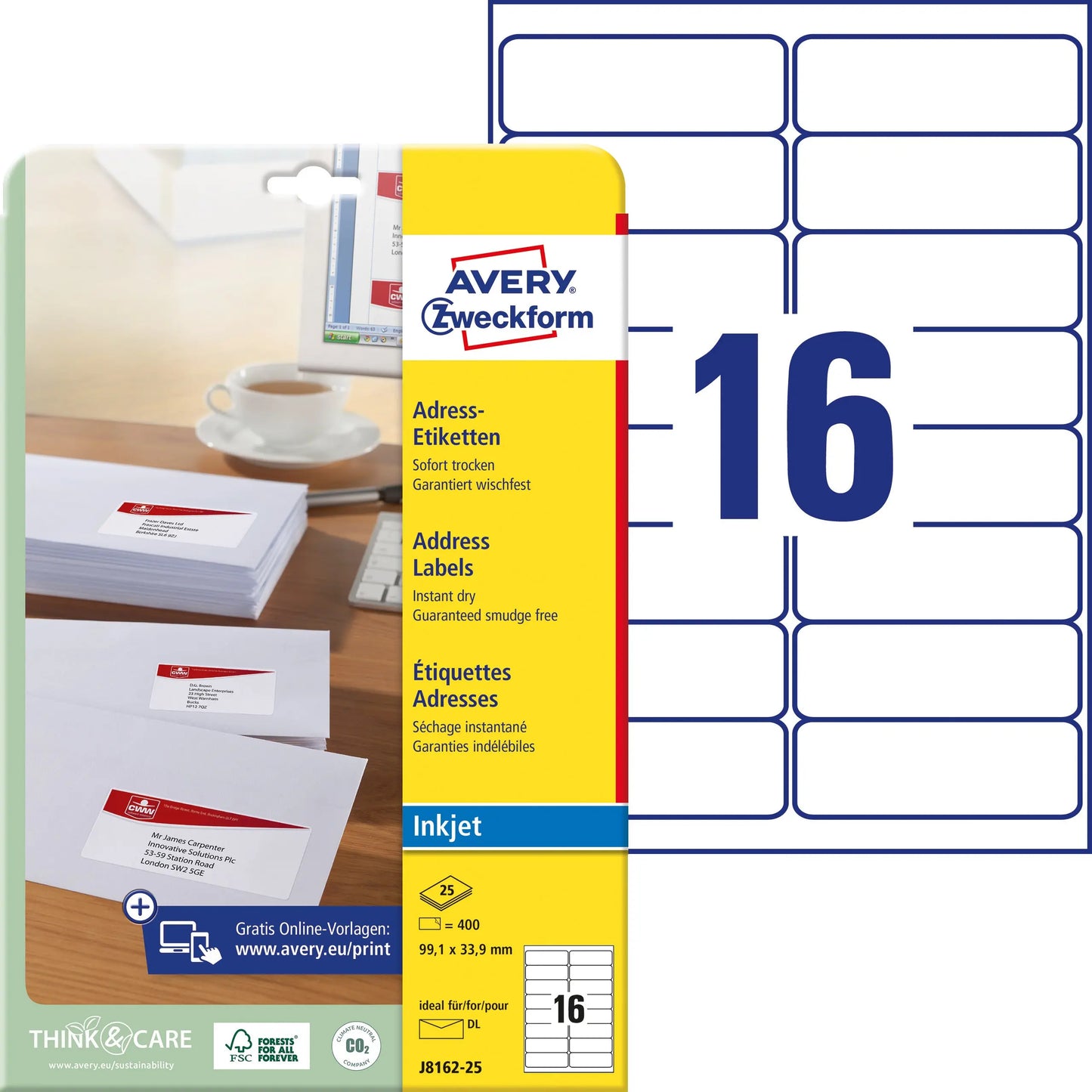 AVERY ZW. Adressetiketten    99,1x33,9mm Idealshop