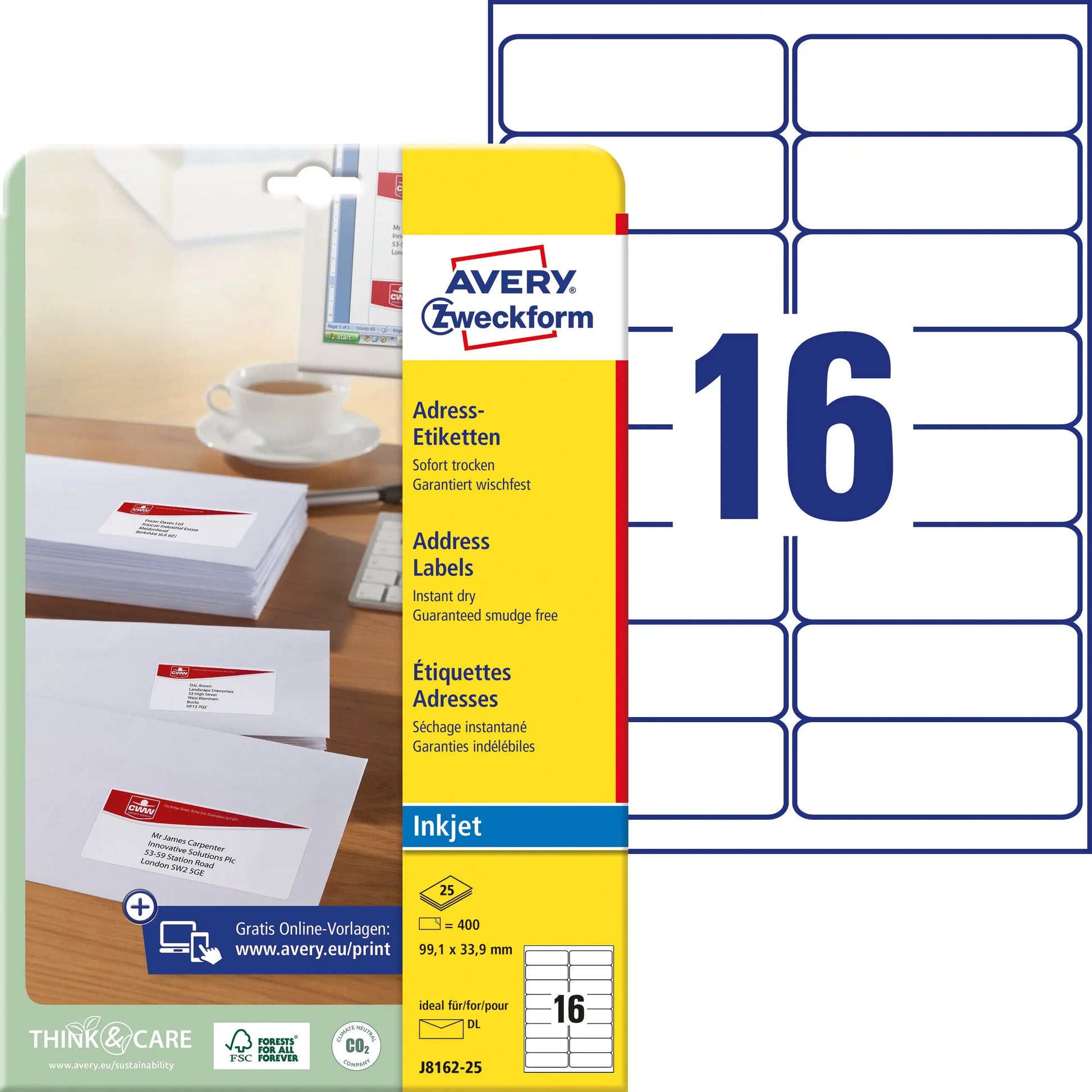 AVERY ZW. Adressetiketten    99,1x33,9mm Idealshop