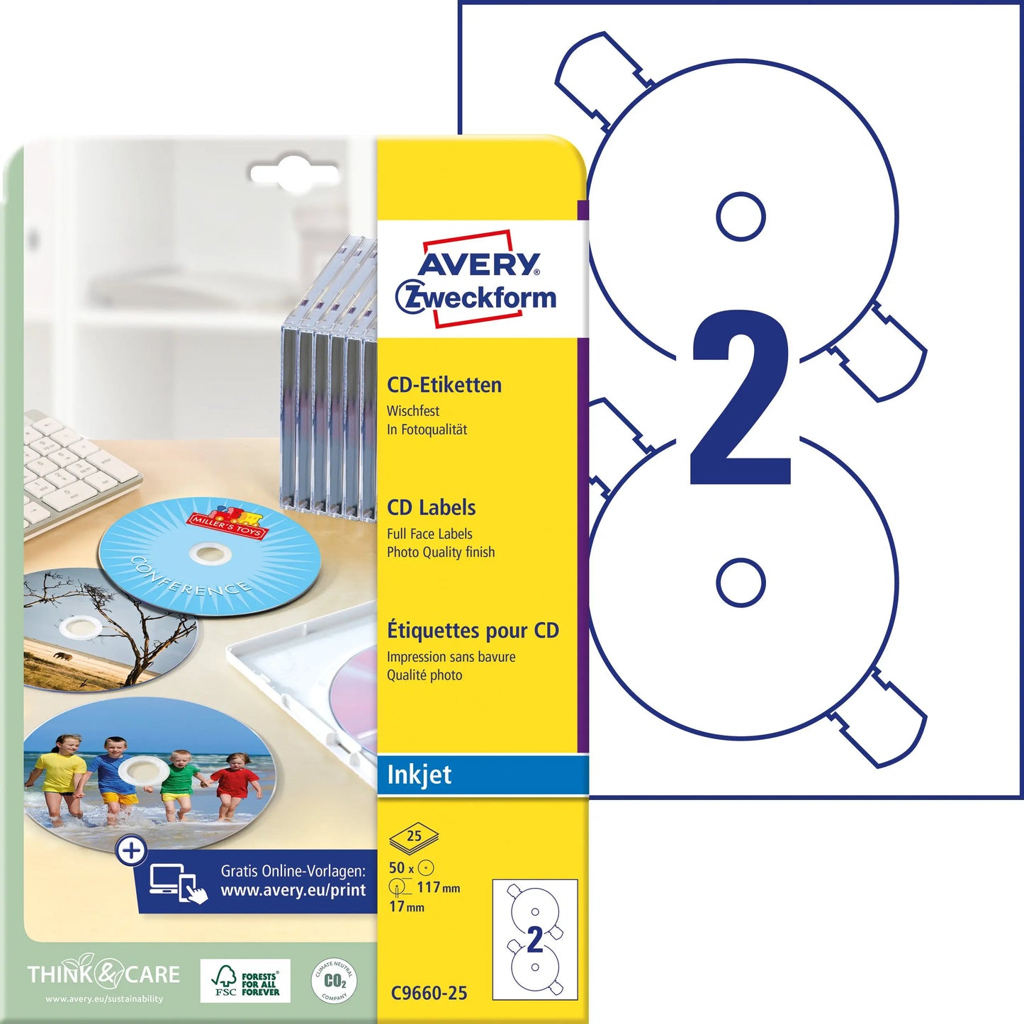 AVERY ZW. Etikette f. CD, glossy   117mm Idealshop