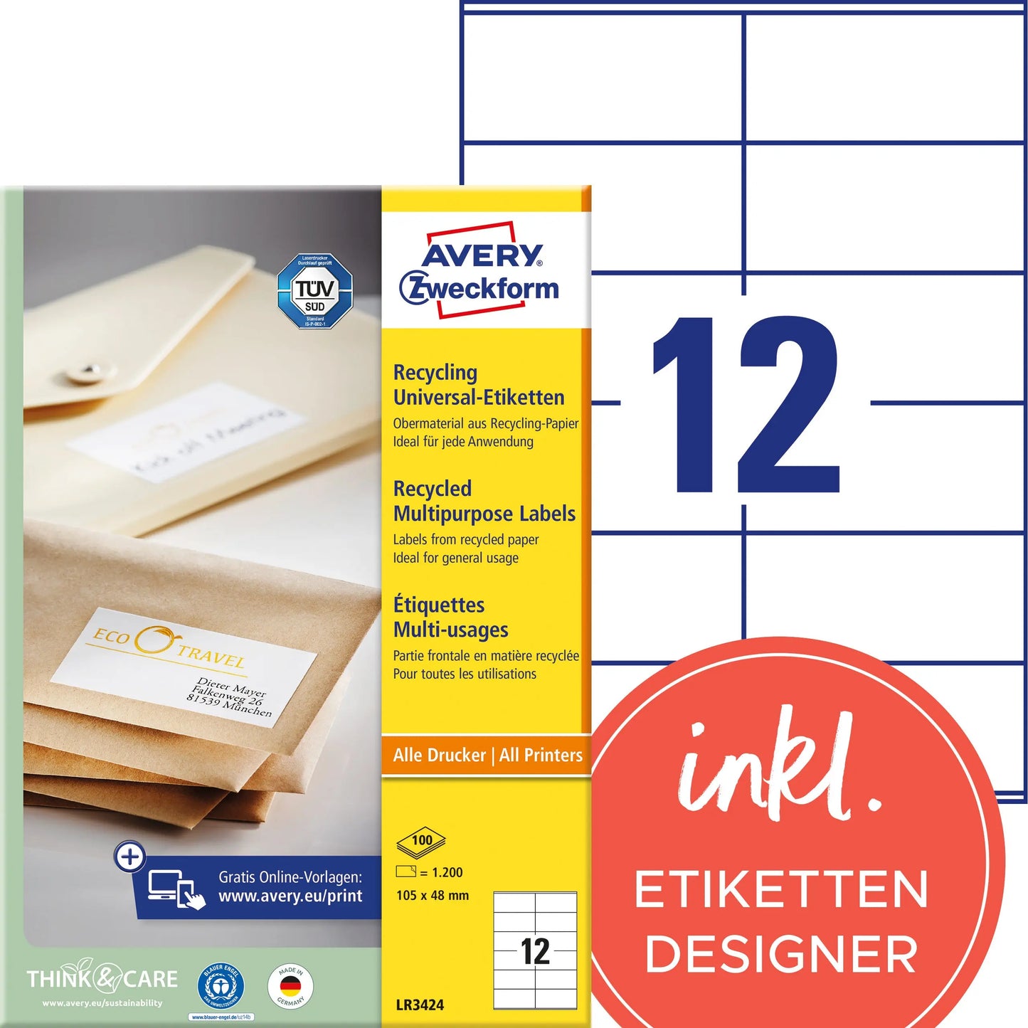 AVERY ZW. Etiketten             105x48mm Idealshop