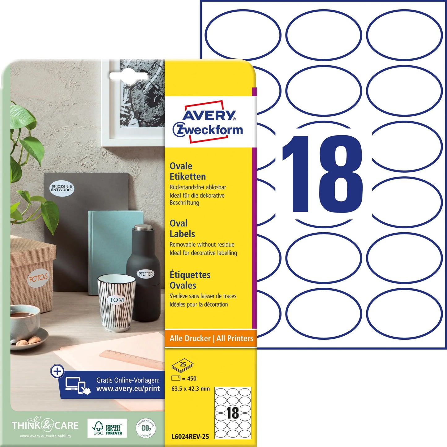 AVERY ZW. Etiketten          63,5x42,3mm Idealshop