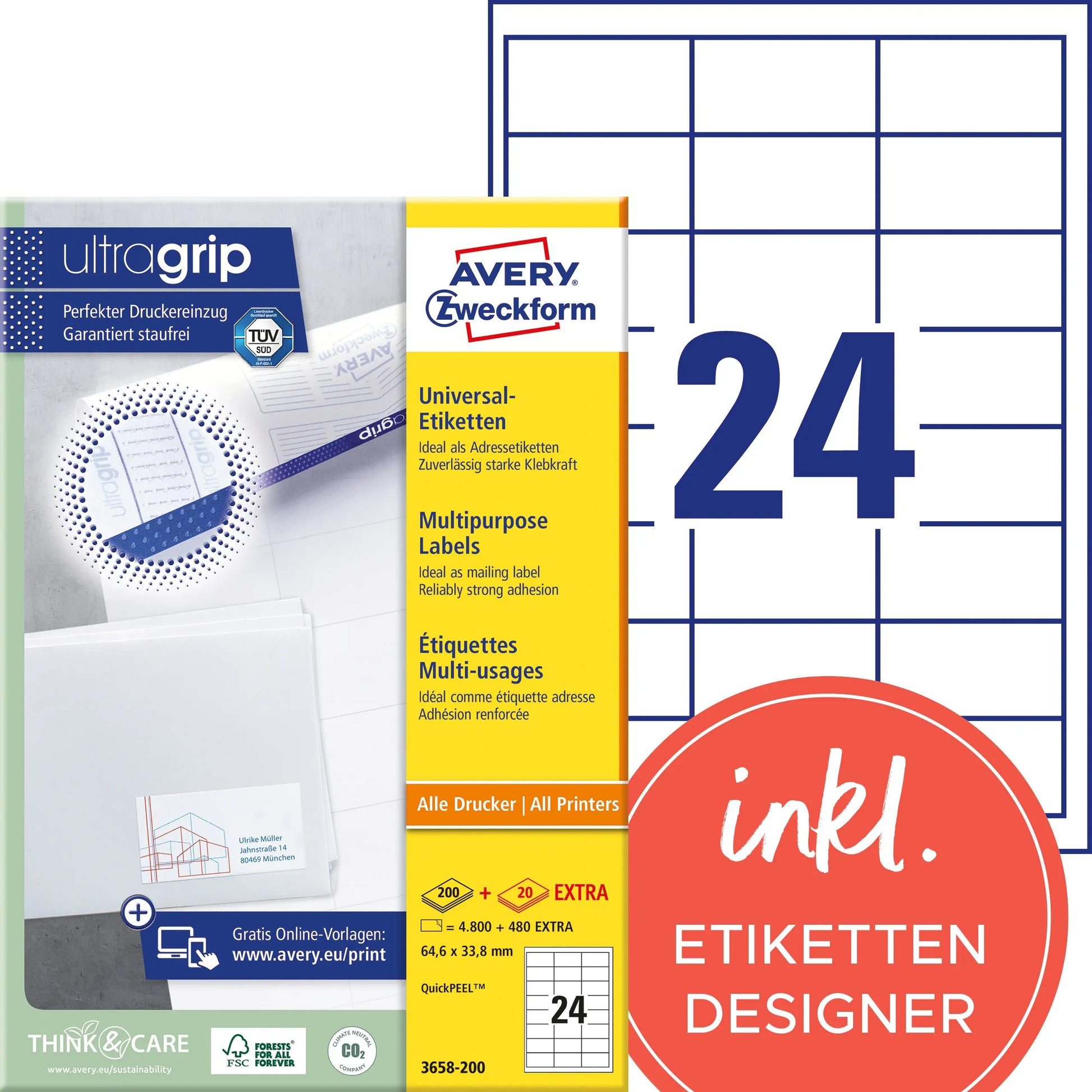 AVERY ZW. Etiketten          64,6x33,8mm Idealshop