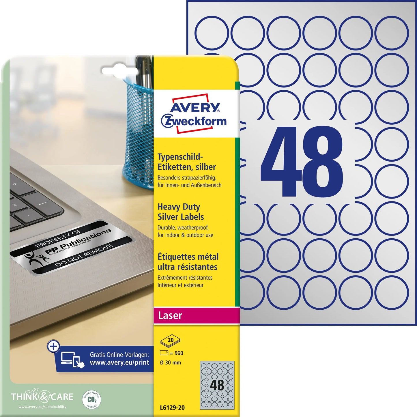 AVERY ZW. Etiketten Typenschild   silber Idealshop