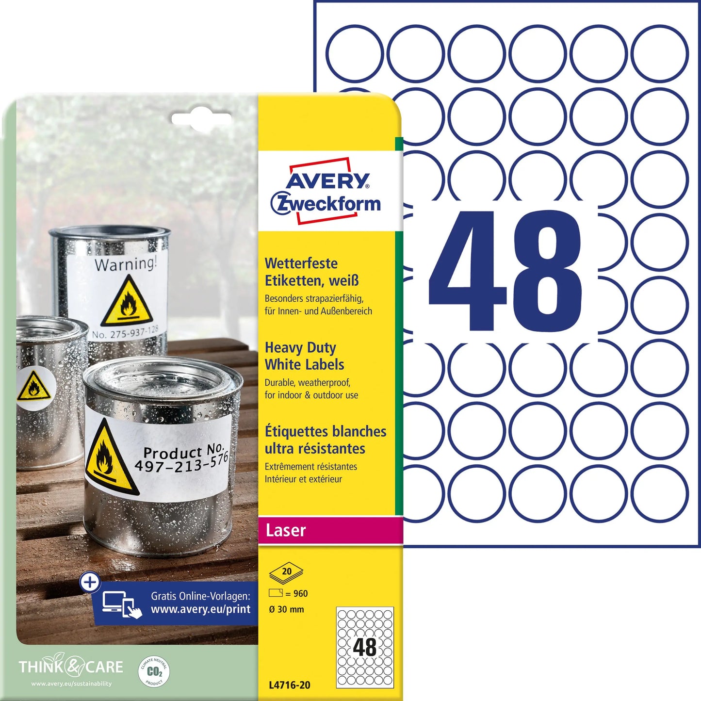 AVERY ZW. Folienetiketten           30mm Idealshop