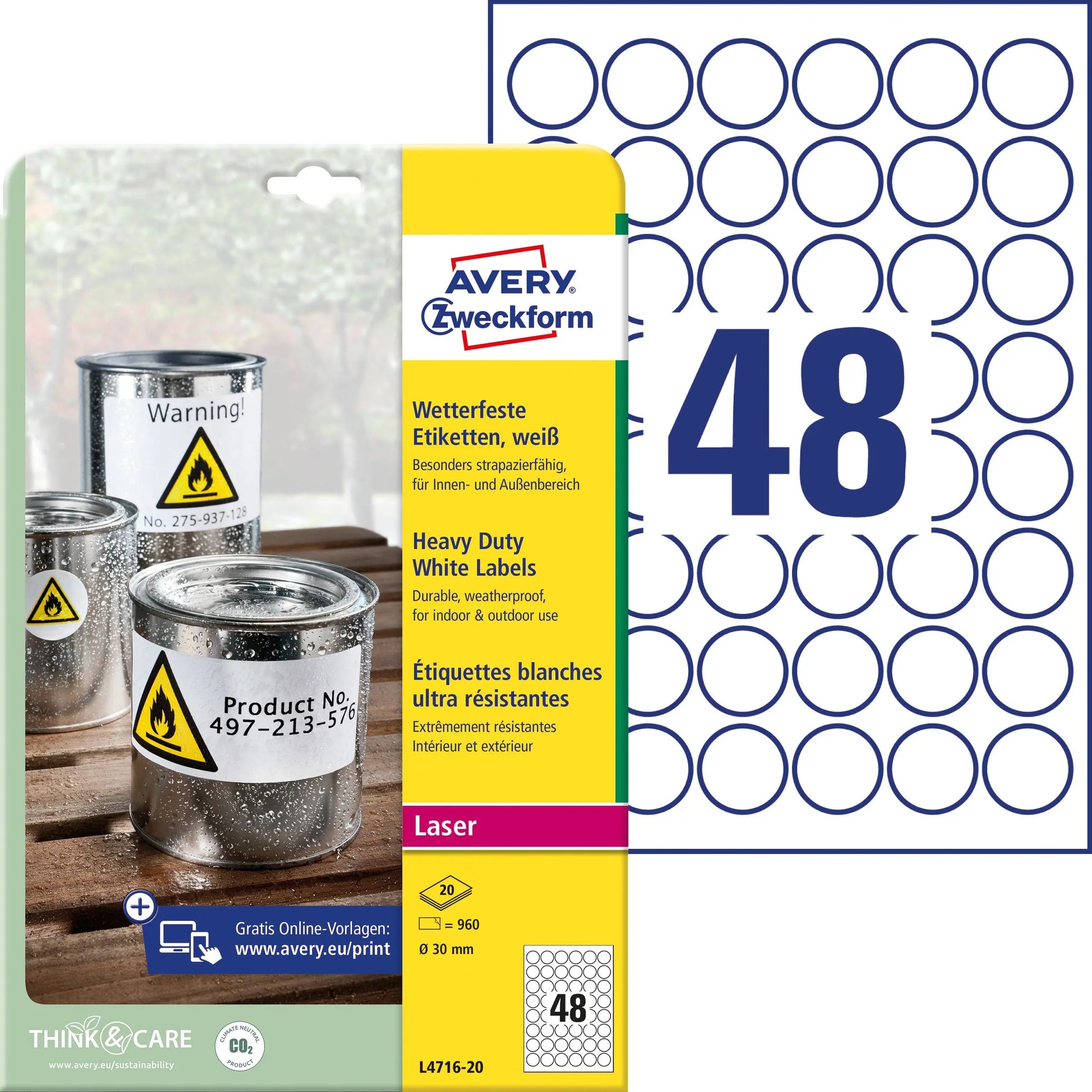 AVERY ZW. Folienetiketten           30mm Idealshop