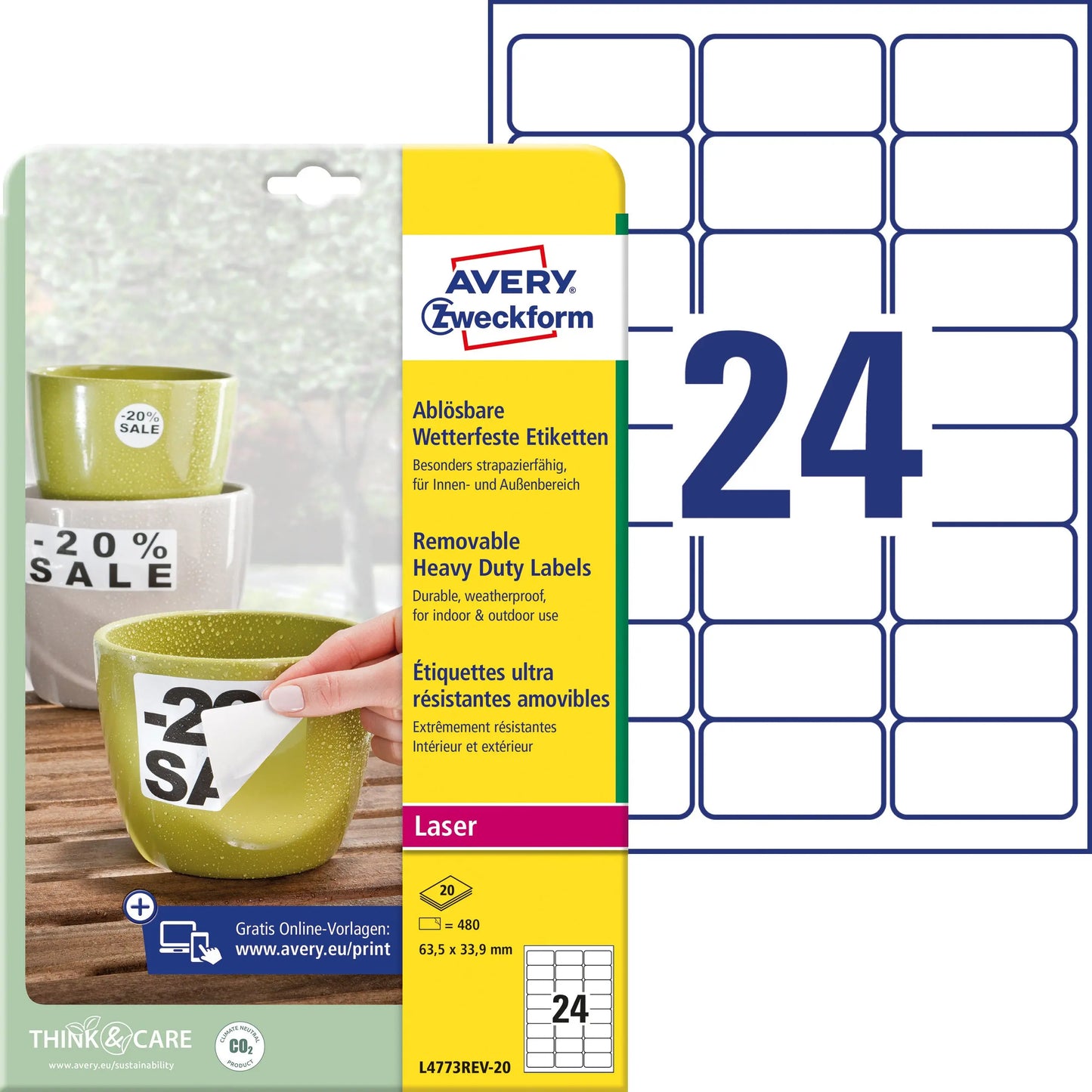 AVERY ZW. Folienetiketten    63,5x33,9mm Idealshop