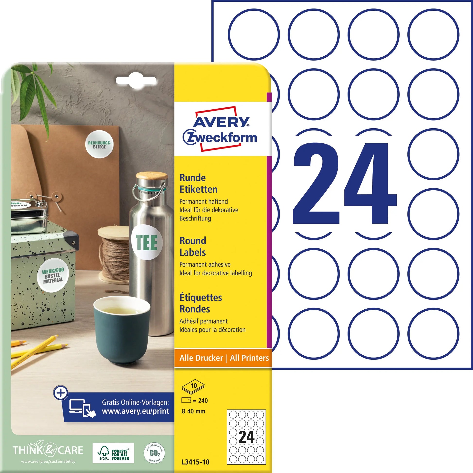 AVERY ZW. Universal-Etiketten       40mm Idealshop