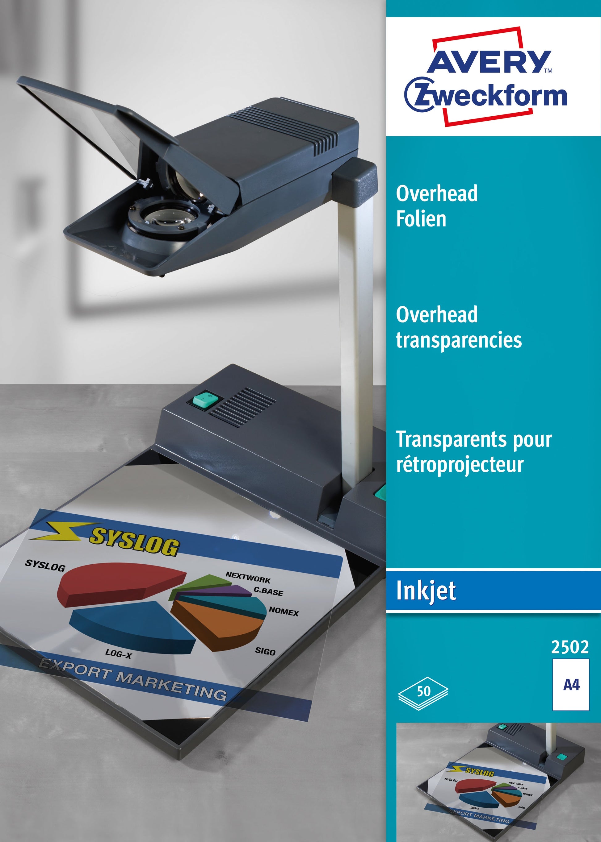 AVERY ZWECKFORM Overhead-Folie A4 2502 0,11mm Inkjet 50 Blatt Idealshop