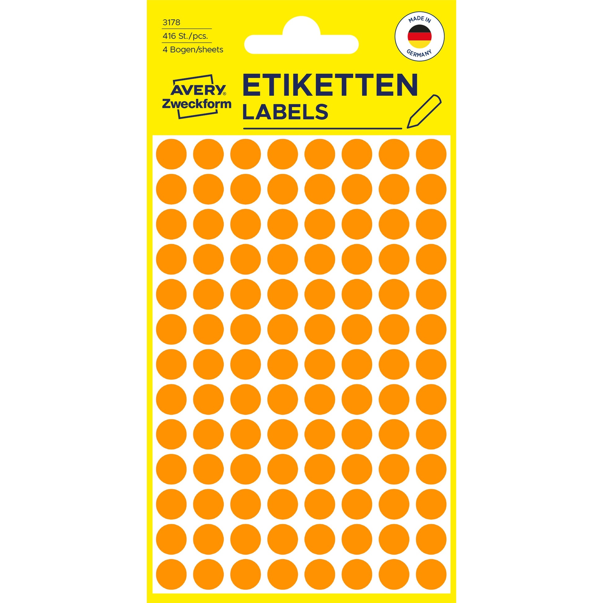 AVERY ZWECKFORM Markierungspunkte 8mm 3178 orange 416 Stück Idealshop