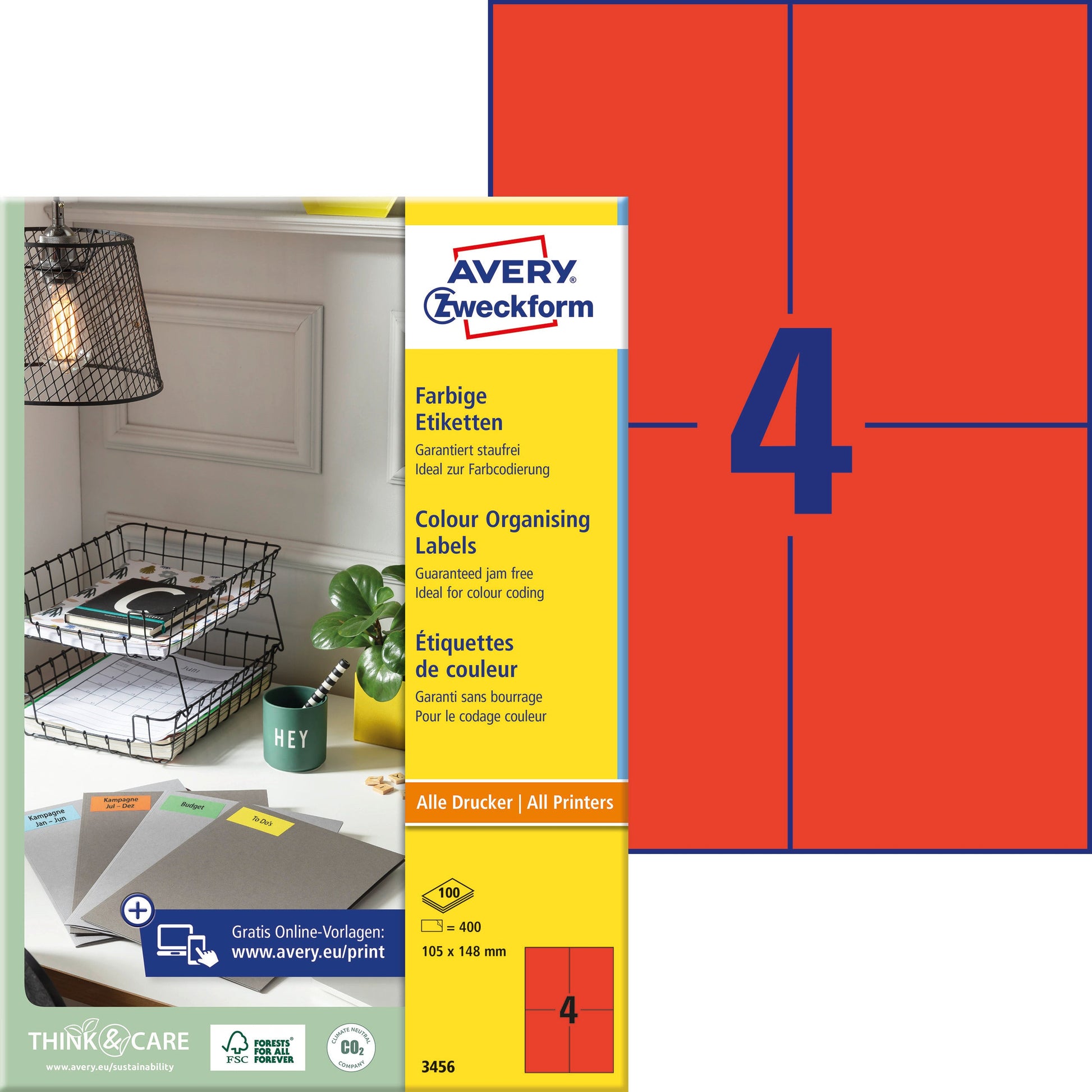 AVERY ZWECKFORM Etiketten 105x148mm 3456 rot 400 Stück Idealshop