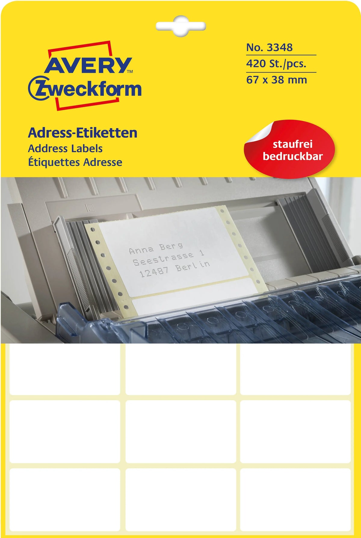 AVERY ZWECKFORM Adress-Etiketten 67x38mm 3348 weiss, permanent 20Bl./21Stk. Idealshop
