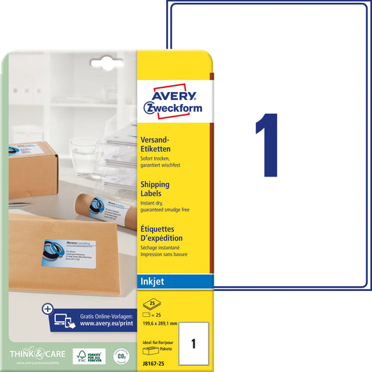 AVERY ZWECKFORM Adressetiketten 199,6x289,1mm J8167-25 weiss 25 Stück Idealshop