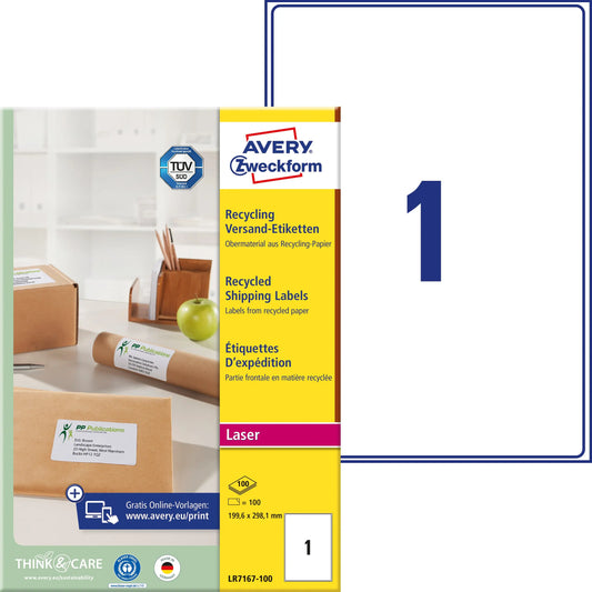 AVERY ZWECKFORM Adressetiketten 199,6x289,1mm LR7167100 recycling 100 Stück Idealshop