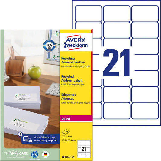 AVERY ZWECKFORM Adressetiketten 63,5x38,1mm LR7160100 recycling 2100 Stück Idealshop