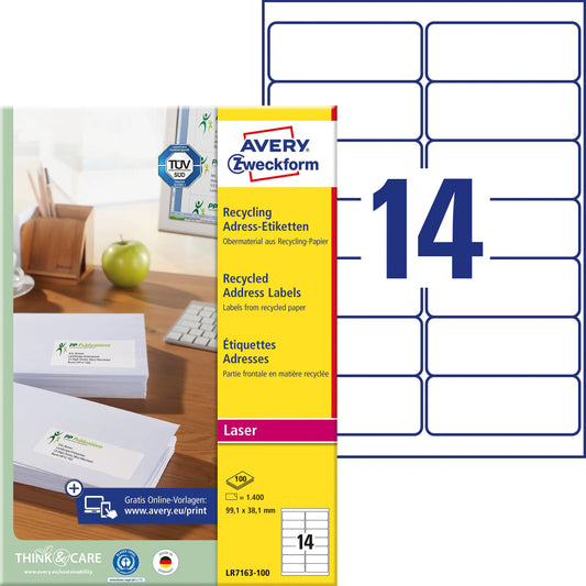 AVERY ZWECKFORM Adressetiketten 99,1x38,1mm LR7163100 recycling 1400 Stück Idealshop