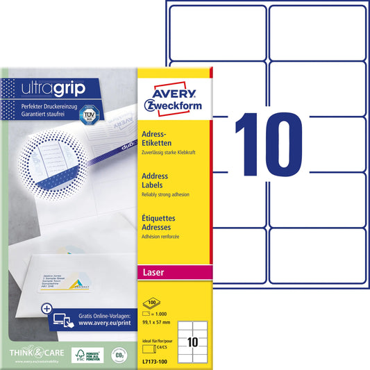 AVERY ZWECKFORM Adressetiketten 99,1x57mm L7173-100 weiss 1000 Stk./100 Blatt Idealshop
