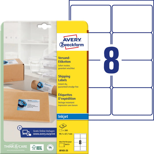 AVERY ZWECKFORM Adressetiketten 99,1x67,7mm J8165-25 weiss 200 Stück Idealshop