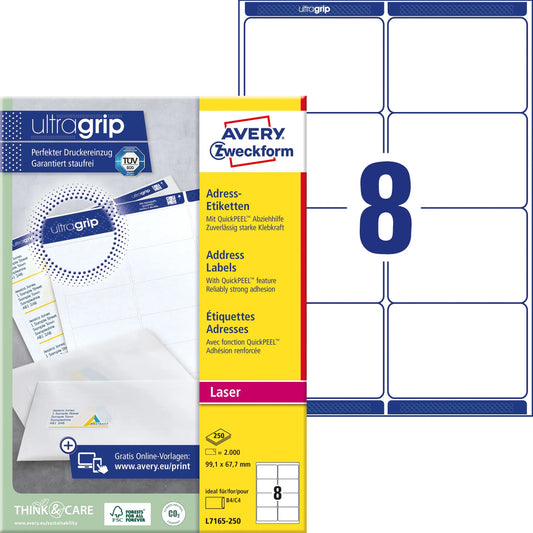 AVERY ZWECKFORM Adressetiketten 99,1x67,7mm L7165-250 weiss 2000 Stk./250 Blatt Idealshop