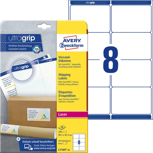 AVERY ZWECKFORM Adressetiketten 99,1x67,7mm L7165-40 weiss 320 Stk./40 Blatt Idealshop