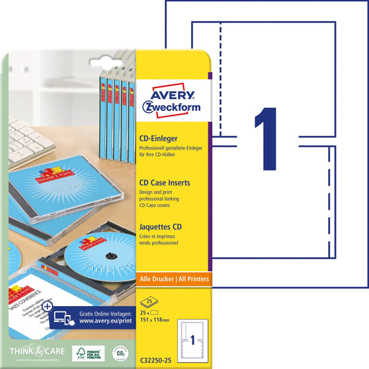 AVERY ZWECKFORM CD-Einleger 151x118mm C32250-25 A4 25 Stk. Idealshop