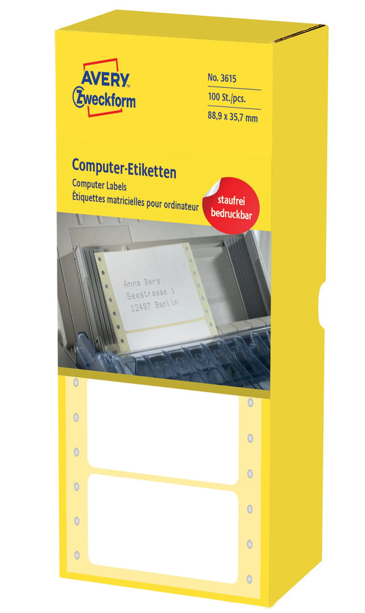 AVERY ZWECKFORM Etiketten 1-bahnig 88,9×35,7mm 3615 weiss, endlos 4000 Stück Idealshop