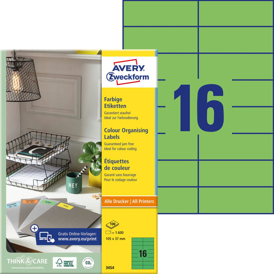 AVERY ZWECKFORM Etiketten 105×37mm 3454 grün 1600 Stück Idealshop