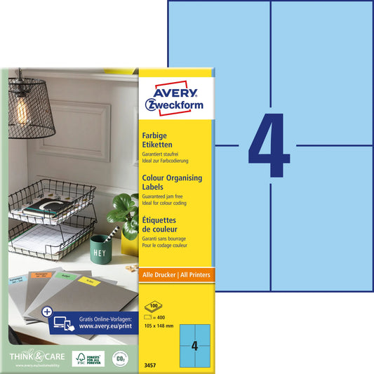 AVERY ZWECKFORM Etiketten 105x148mm 3457 Universal, blau 10Bl./4St. Idealshop