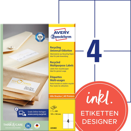 AVERY ZWECKFORM Etiketten 105x148mm LR3483 recycling 400 Stück Idealshop
