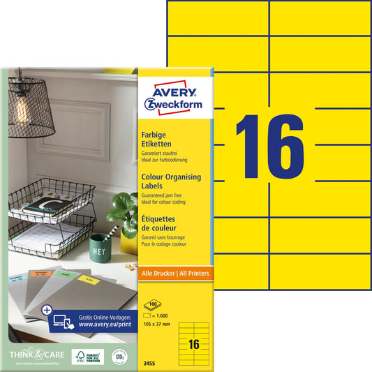 AVERY ZWECKFORM Etiketten 105x37mm 3455 Universal, gelb 100Bl./16St. Idealshop