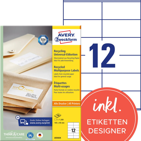 AVERY ZWECKFORM Etiketten 105x48mm LR3424 recycling 1200 Stück Idealshop