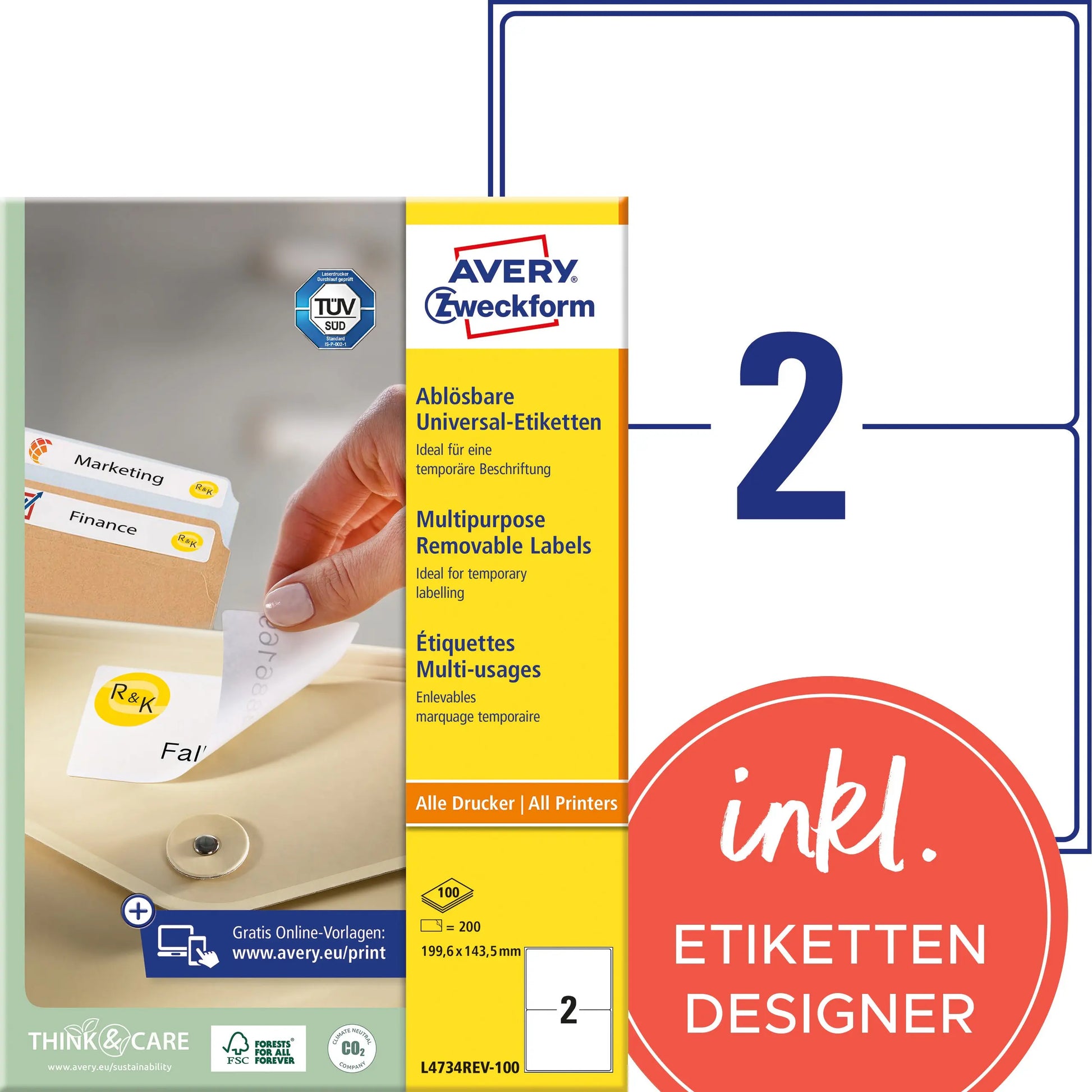 AVERY ZWECKFORM Etiketten 199,6x143,5mm L4734REV1 weiss 200 Stück Idealshop