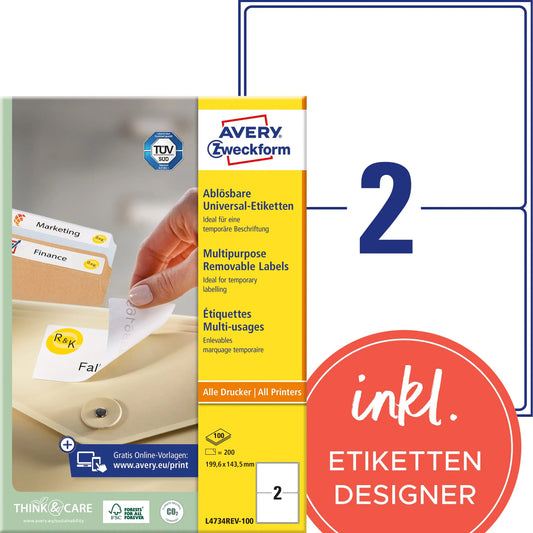 AVERY ZWECKFORM Etiketten 199,6x143,5mm L4734REV1 weiss 200 Stück Idealshop