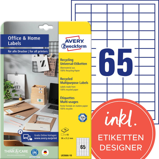 AVERY ZWECKFORM Etiketten 21.2x38mm LR3666-10 weiss, perm. 10 Blatt/65 Stk. Idealshop