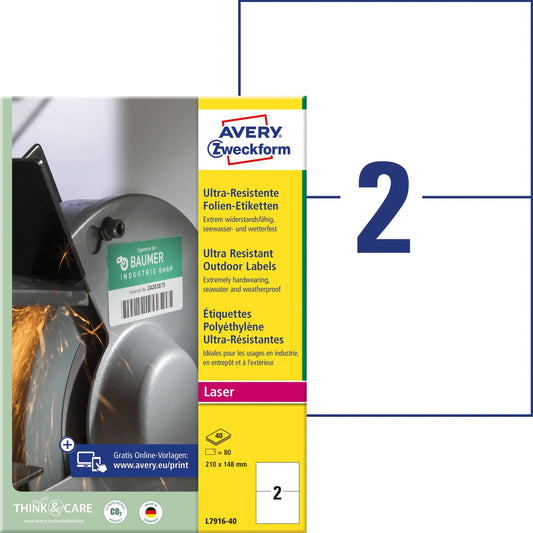 AVERY ZWECKFORM Etiketten 210x148mm L7916-40 weiss, matt, A4 40 Blatt Idealshop