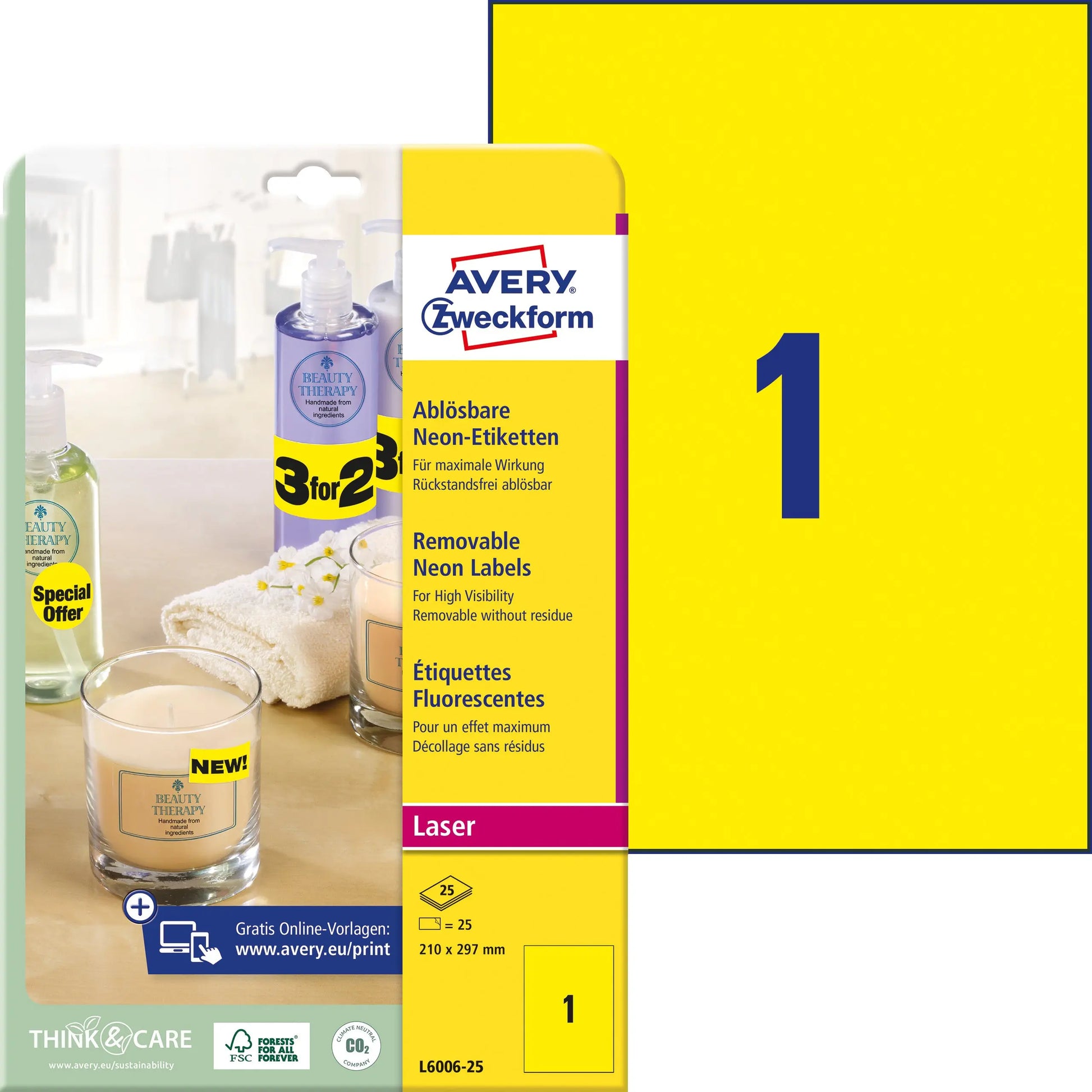 AVERY ZWECKFORM Etiketten 210x297mm L6006-25 gelb,non-perm. 25 Stk./25 Bl. Idealshop