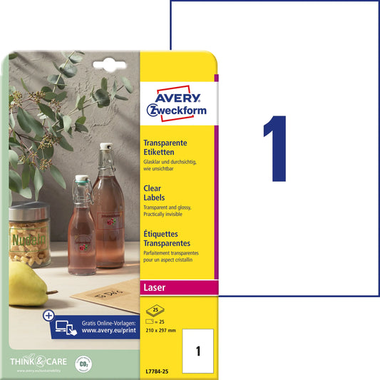 AVERY ZWECKFORM Etiketten 210x297mm L7784-25 transparent 25 Stück Idealshop