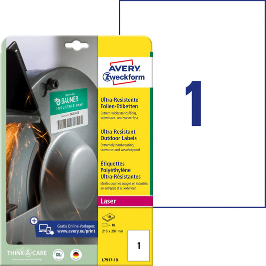 AVERY ZWECKFORM Etiketten 210x297mm L7917-10 weiss ultra-resistant Idealshop