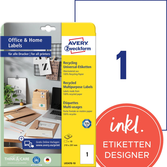 AVERY ZWECKFORM Etiketten 297x210mm LR3478-10 weiss, perm. 10 Blatt/1 Stk. Idealshop
