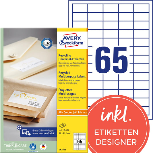 AVERY ZWECKFORM Etiketten 38x21,2mm LR3666 recycling 6500 Stück Idealshop