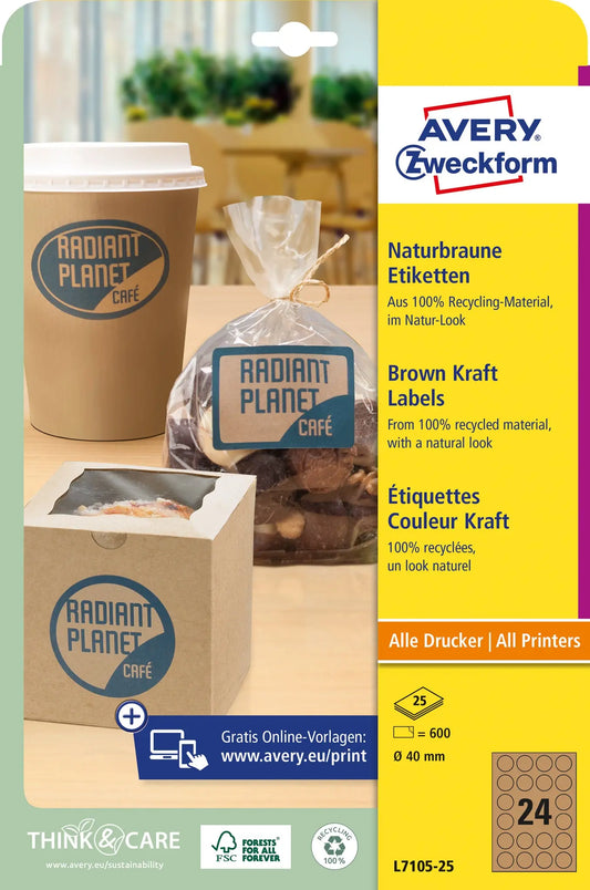 AVERY ZWECKFORM Etiketten 40mm L7105-25 naturbraun 600 Stück Idealshop