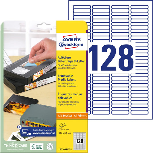 AVERY ZWECKFORM Etiketten 43,2x8,5mm L6020REV2 Dia 3200 Stück Idealshop